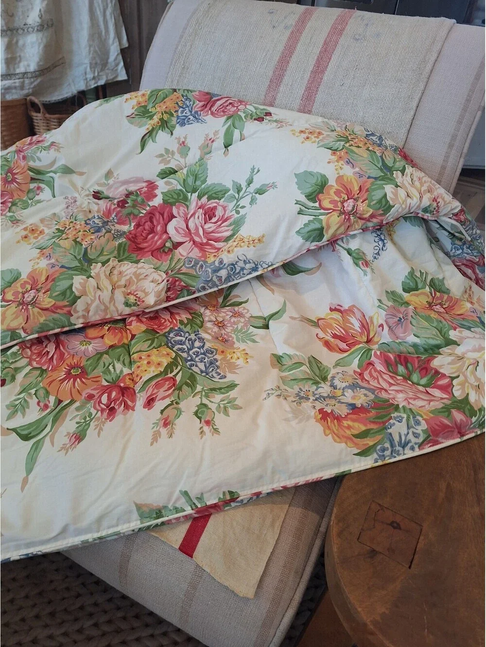 VTG Ralph Lauren MELISSA Comforter, 2 Shams. Floral/White, KING, Cottage, Farm.